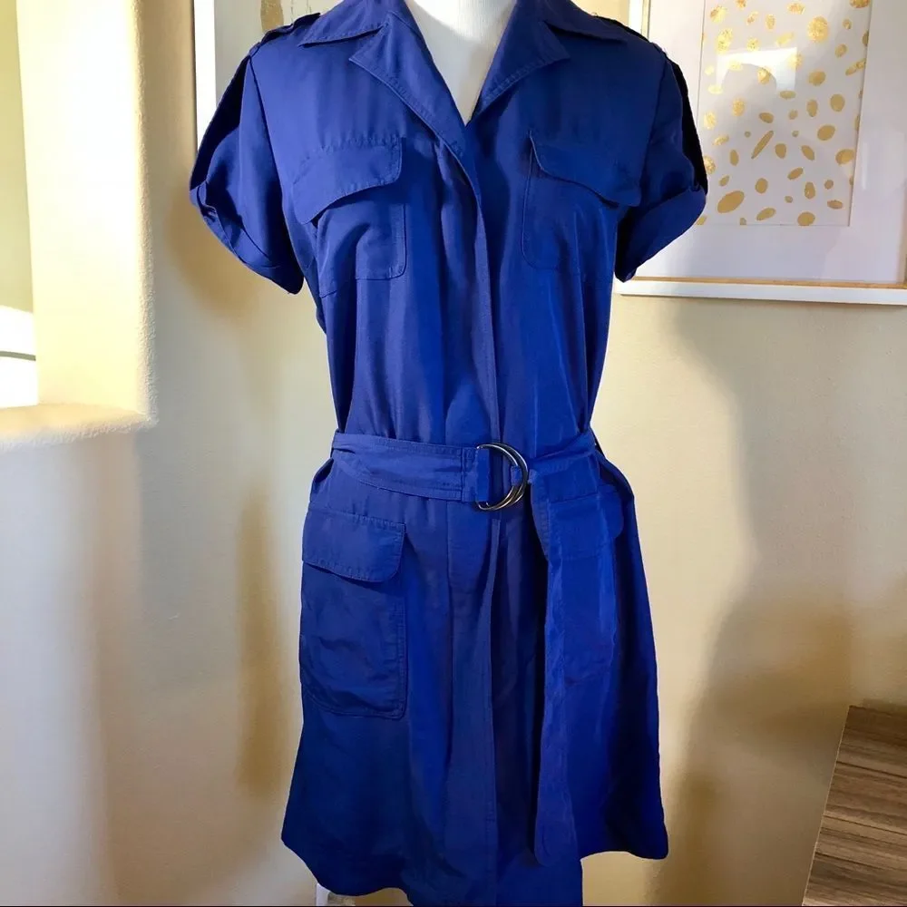 NY&Co Blue Cargo Utility Belted Cap Sleeve Dress